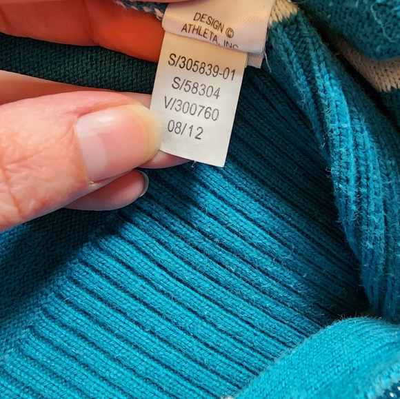 Athleta Vintage Doubleway Zip-Up Teal White Snowflake Sweater - Picture 8 of 8